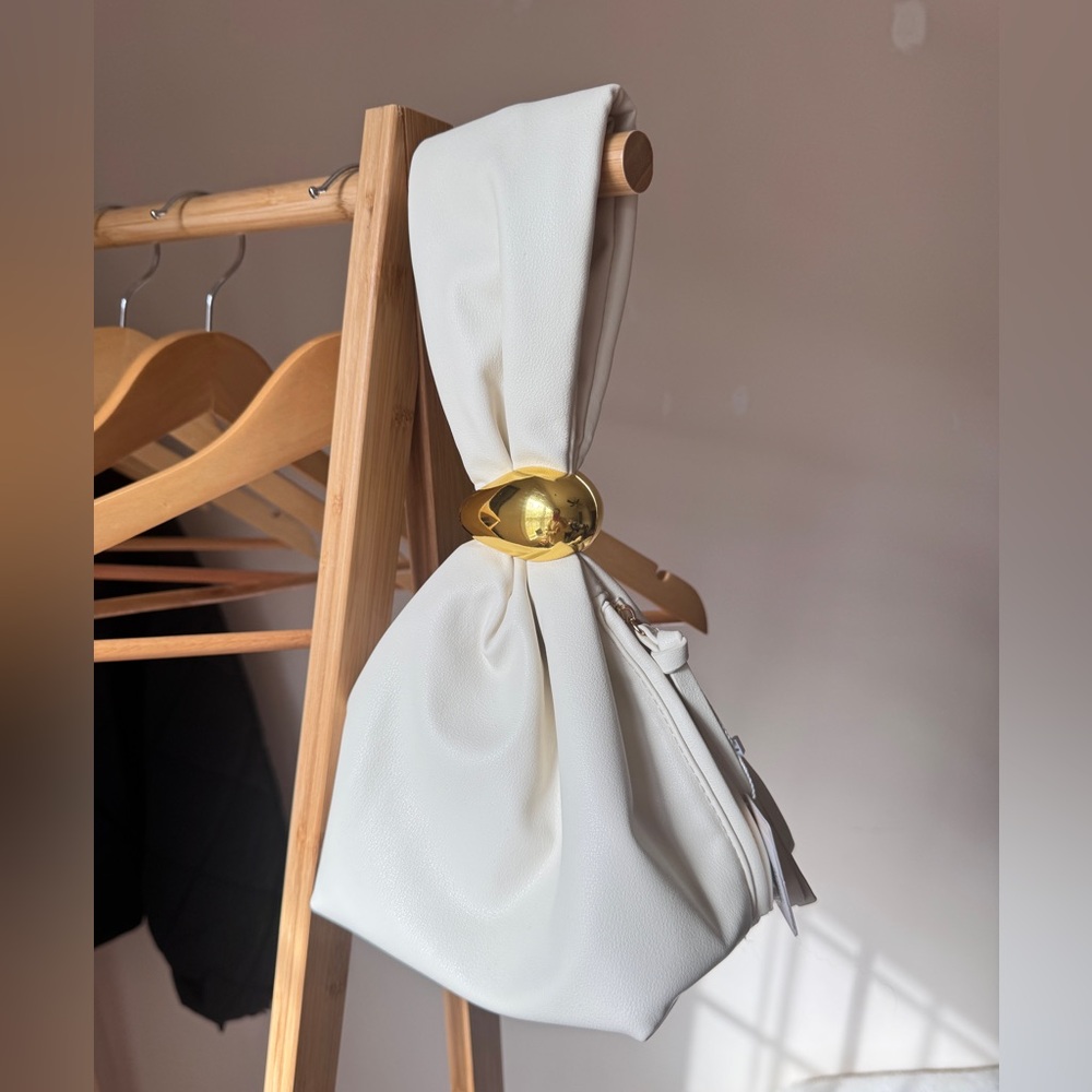 White Handbag with Gold Hardware